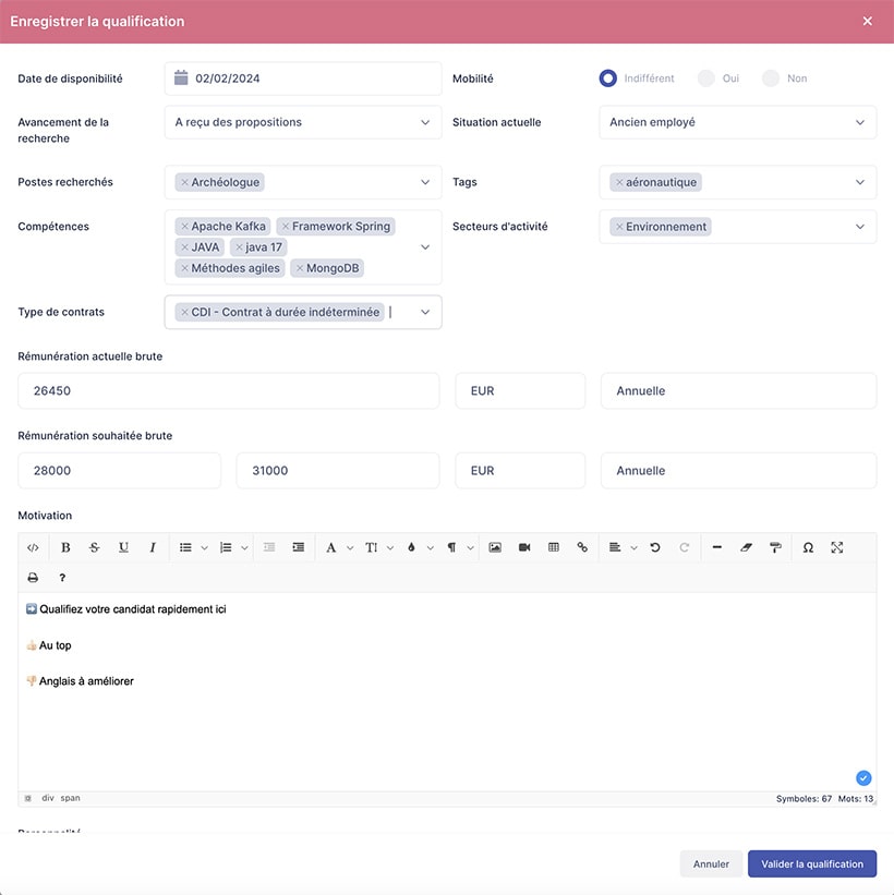 Qualification d'un candidat Qualification d'un candidat